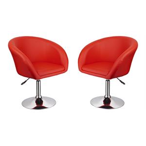home square faux leather swivel coffee chair in red & chrome legs