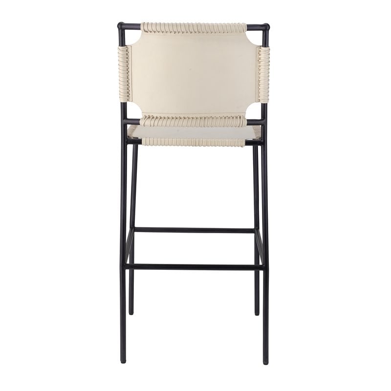 Home Square Transitional Leather Bar Stool in Off White - Set of 3