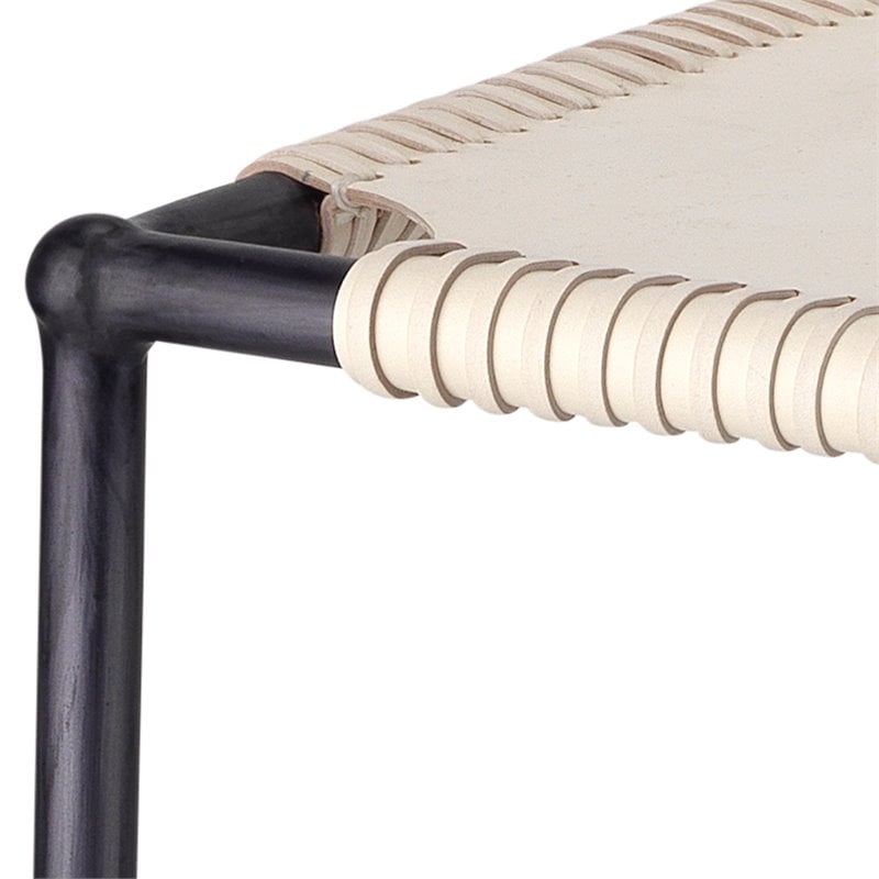 Home Square Transitional Leather Bar Stool in Off White - Set of 3