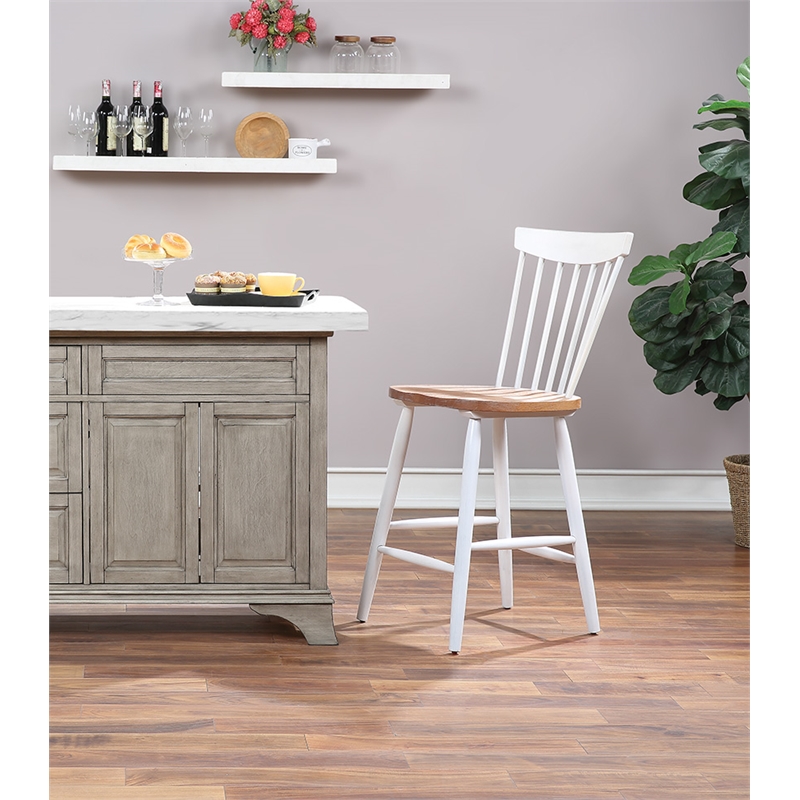Home Square Counter Wood Stool in Toffee Finished and Cream Base - Set of 2