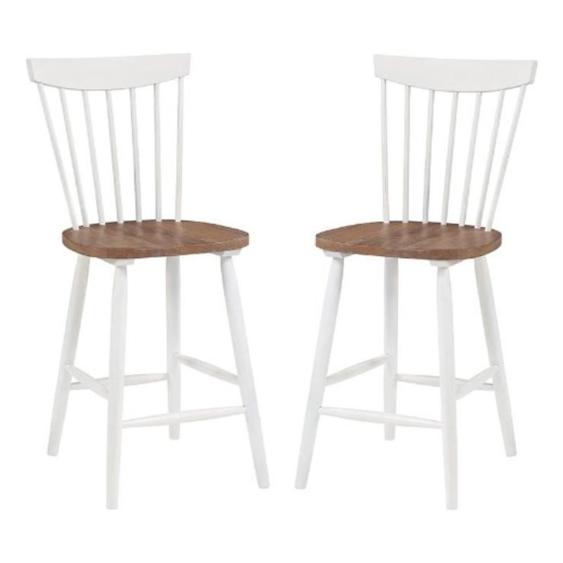 Home Square Counter Wood Stool in Toffee Finished and Cream Base - Set of 2