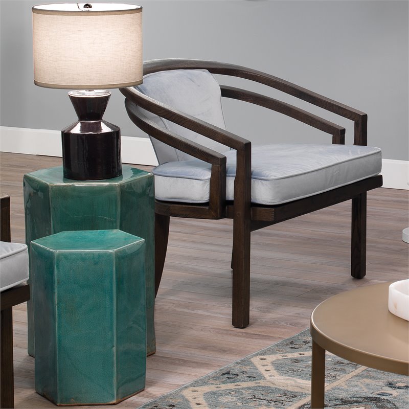 Home Square Small Transitional Ceramic Side Table in Azure Blue - Set of 2