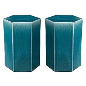 Home Square Small Transitional Ceramic Side Table in Azure Blue - Set of 2