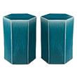 Home Square Small Transitional Ceramic Side Table in Azure Blue - Set of 2