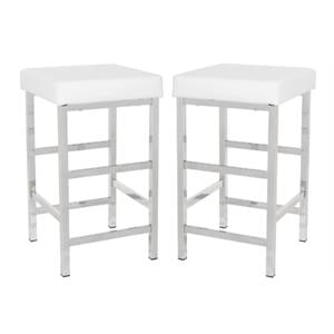 Home Square 26&quot Backless Stool in White Fabric with Chrome Legs - Set of 2