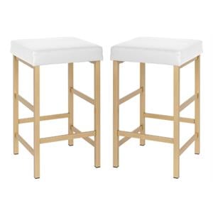 Home Square 26&quot Backless Stool in Gold and White Faux Leather - Set of 2