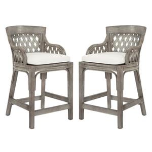 Home Square 24&quot Wood Rattan Frame Counter Stool in Gray Finish - Set of 2