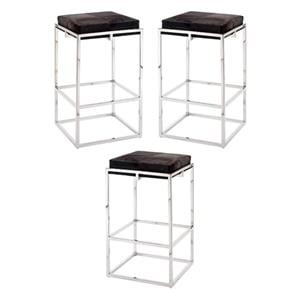 Home Square Stainless Steel Hide Bar Stool in Nickel & Espresso - Set of 3