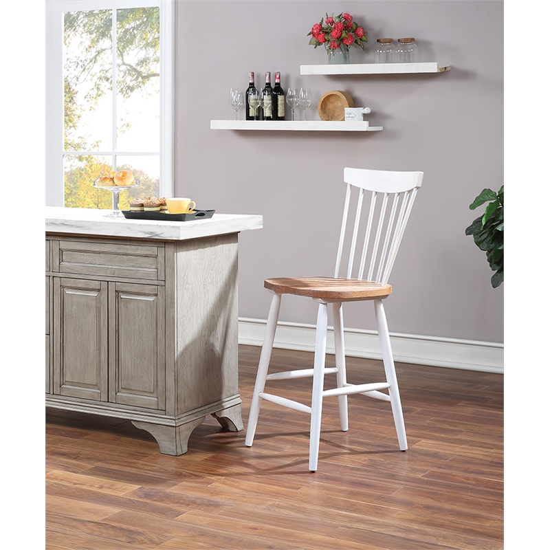 Home Square Counter Wood Stool with Toffee Finished and Cream Base - Set of 3