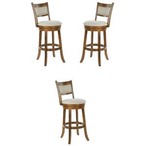 Home Square 30&quot Swivel Stool with Solid Back in Burnt Brown Finish - Set of 3
