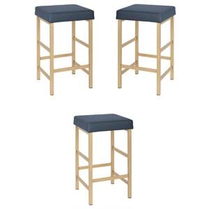 Home Square 26&quot Backless Stool in Gold and Blue Faux Leather - Set of 3