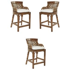 Home Square 27&quot Counter Stool with Brown Stained Wood Rattan Frame - Set of 3