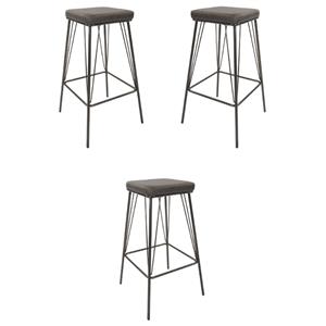 Home Square 30&quot Barstool in Charcoal Fabric with Steel Base - Set of 3