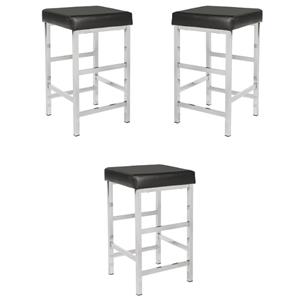 Home Square 26&quot Backless Stool in Black Fabric with Chromes Legs - Set of 3