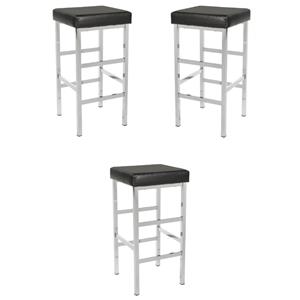 Home Square 30&quot Chrome Backless Stool in Black Vinyl - Set of 3