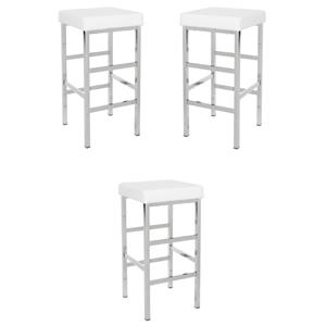 Home Square 30&quot Chrome Backless Stool in White Vinyl - Set of 3