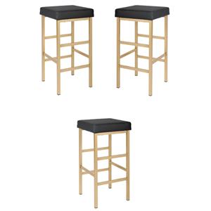 Home Square 30&quot Vinyl Backless Stool in Black and Gold - Set of 3