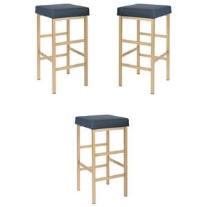 Home Square 30&quot Backless Vinyl Stool in Blue and Gold - Set of 3
