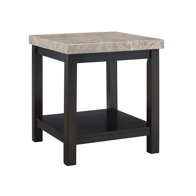 Home Square Square Marble Top End Table in Espresso - Set of 2