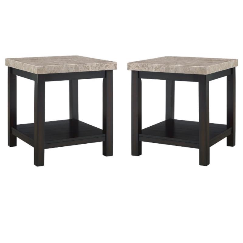 Home Square Square Marble Top End Table in Espresso - Set of 2