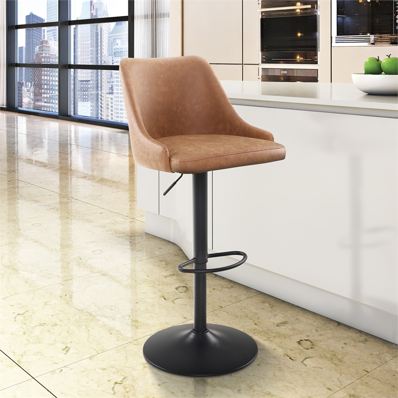 Home Square Height Adjustable Stool in Sand Brown Faux Leather - Set of 3