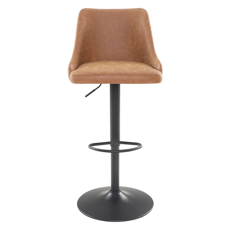 Home Square Height Adjustable Stool in Sand Brown Faux Leather - Set of 3
