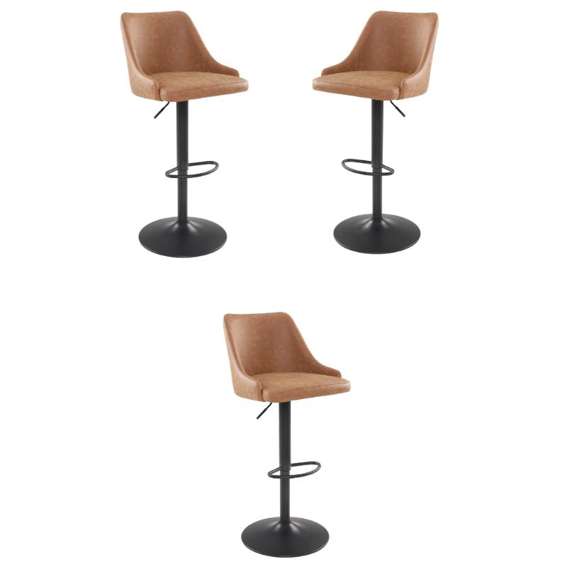 Home Square Height Adjustable Stool in Sand Brown Faux Leather - Set of 3