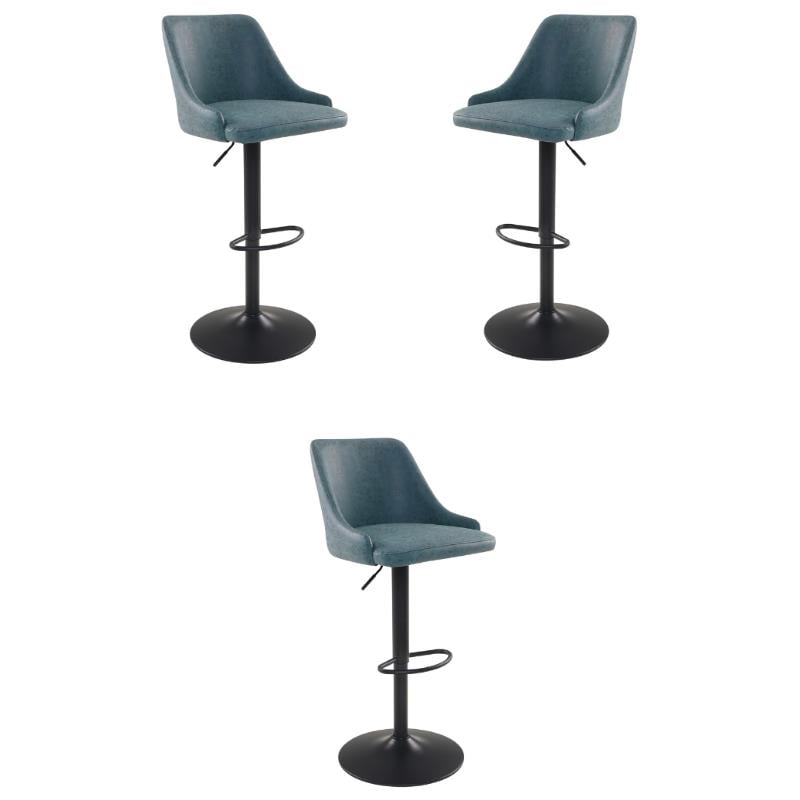 Home Square Height Adjustable Stool in Navy Faux Leather - Set of 3