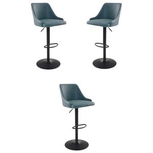 Home Square Height Adjustable Stool in Navy Faux Leather - Set of 3