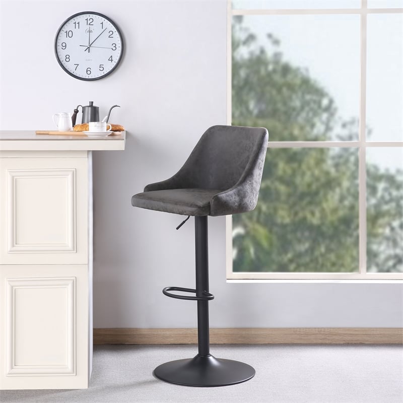 Home Square Height Adjustable Stool in Charcoal Faux Leather - Set of 3