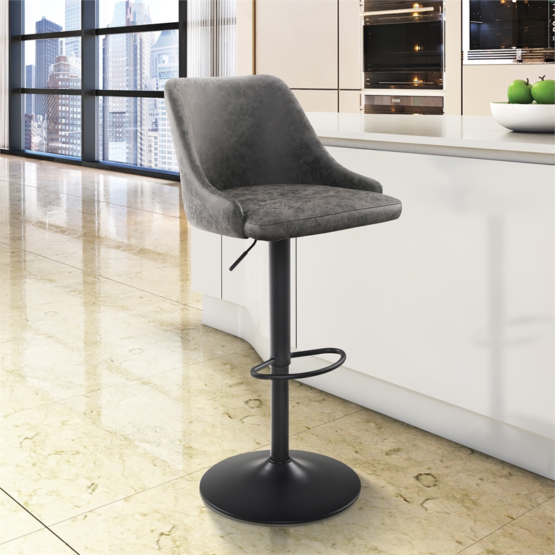 Home Square Height Adjustable Stool in Charcoal Faux Leather - Set of 3