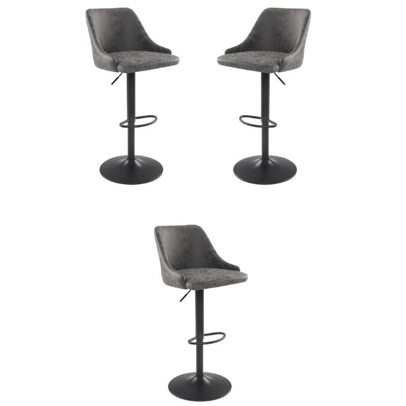 Home Square Height Adjustable Stool in Charcoal Faux Leather - Set of 3