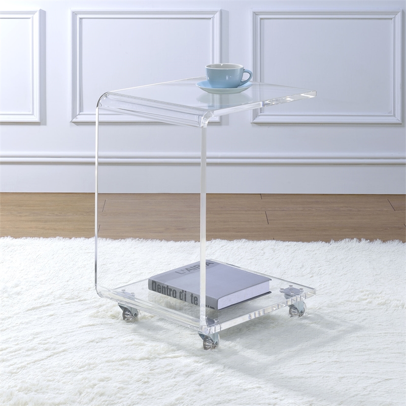 Home Square Acrylic Snack Table with Bottom Shelf in Clear - Set of 2