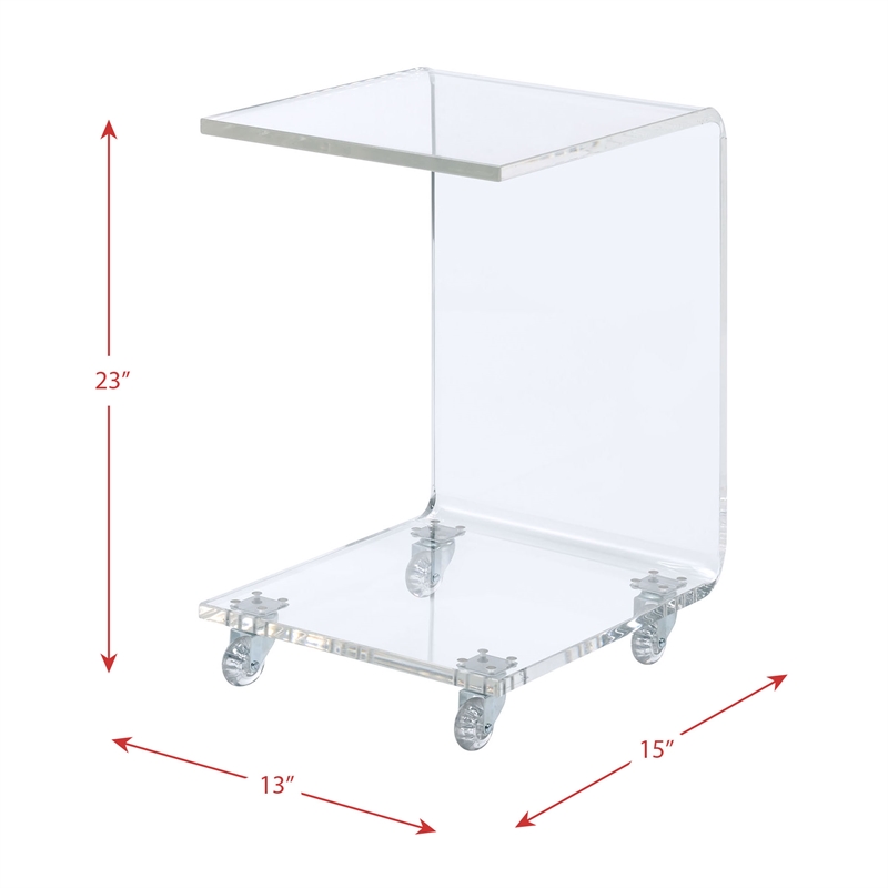 Home Square Acrylic Snack Table with Bottom Shelf in Clear - Set of 2