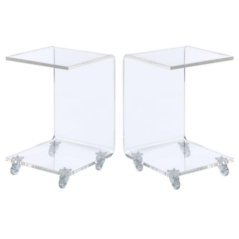 Home Square Acrylic Snack Table with Bottom Shelf in Clear - Set of 2
