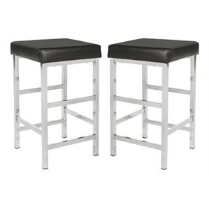 Home Square 26&quot Backless Stool in Black Fabric with Chromes Legs - Set of 2