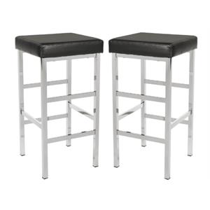 home square 30&quot chrome backless stool in black vinyl - set of 2