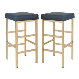 Home Square 30&quot Backless Vinyl Stool in Blue and Gold - Set of 2