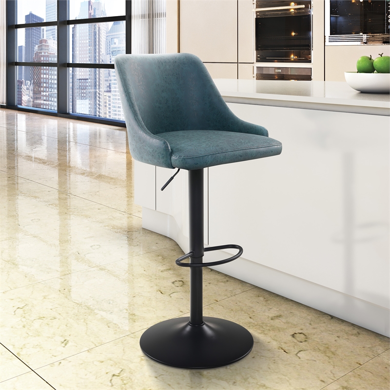 Home Square Height Adjustable Stool in Navy Faux Leather - Set of 2