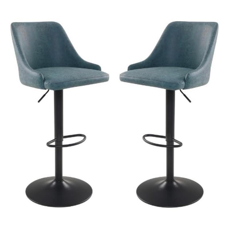 Home Square Height Adjustable Stool in Navy Faux Leather - Set of 2