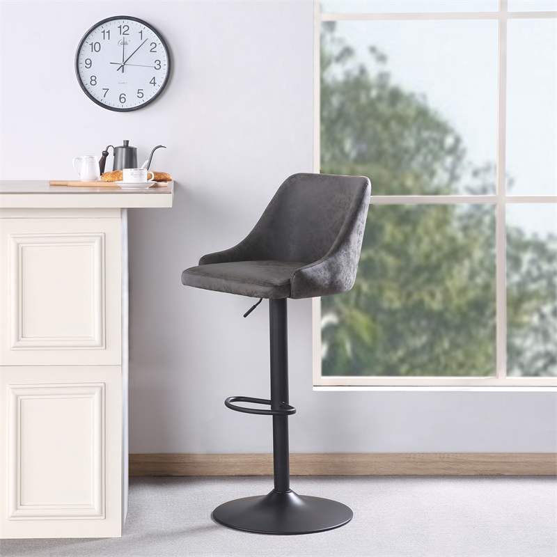 Home Square Height Adjustable Stool in Charcoal Faux Leather - Set of 2