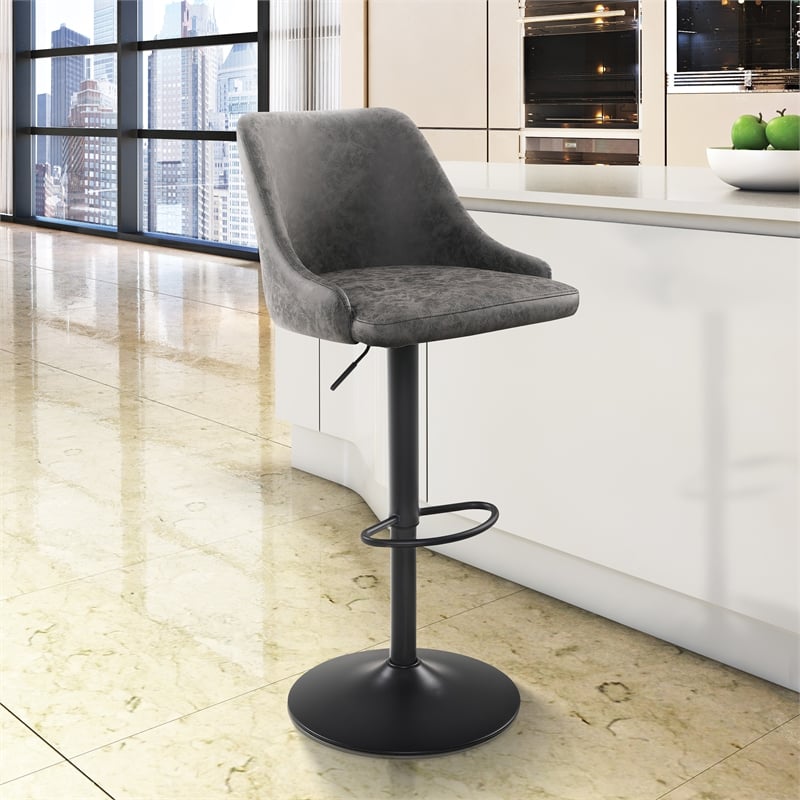 Home Square Height Adjustable Stool in Charcoal Faux Leather - Set of 2