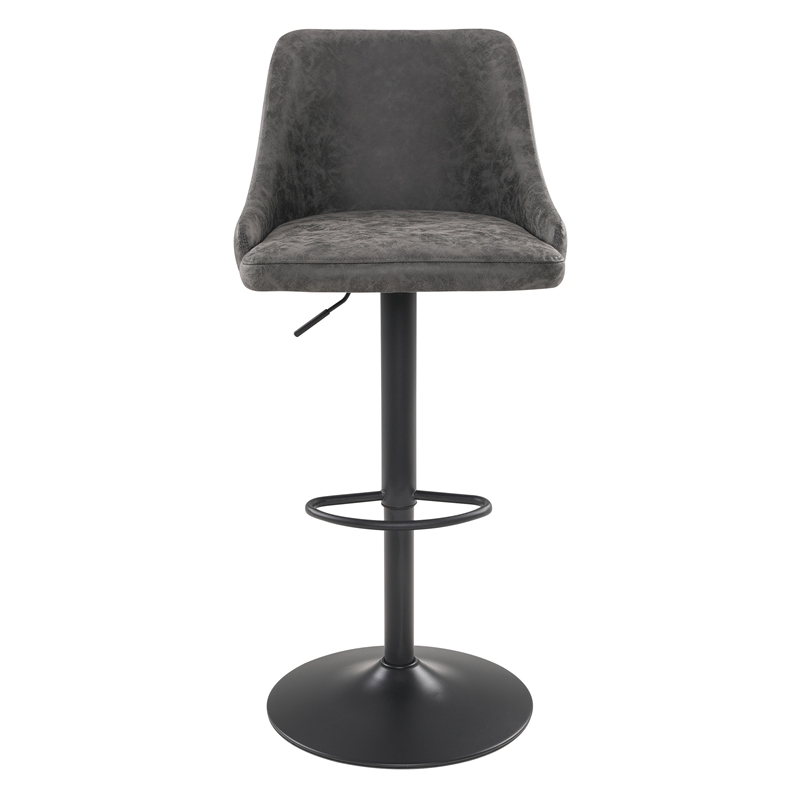 Home Square Height Adjustable Stool in Charcoal Faux Leather - Set of 2