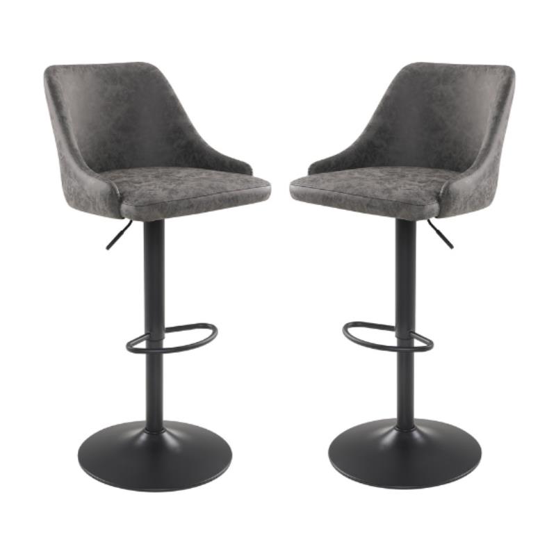 Home Square Height Adjustable Stool in Charcoal Faux Leather - Set of 2