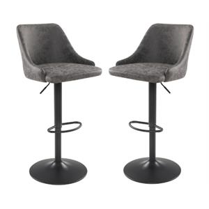 Home Square Height Adjustable Stool in Charcoal Faux Leather - Set of 2