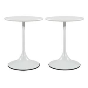Home Square Flower Side Table in White Top and White Base - Set of 2