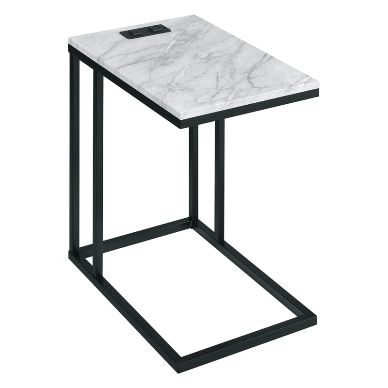 Home Square C-Table in Black Base and White Marble Top - Set of 2