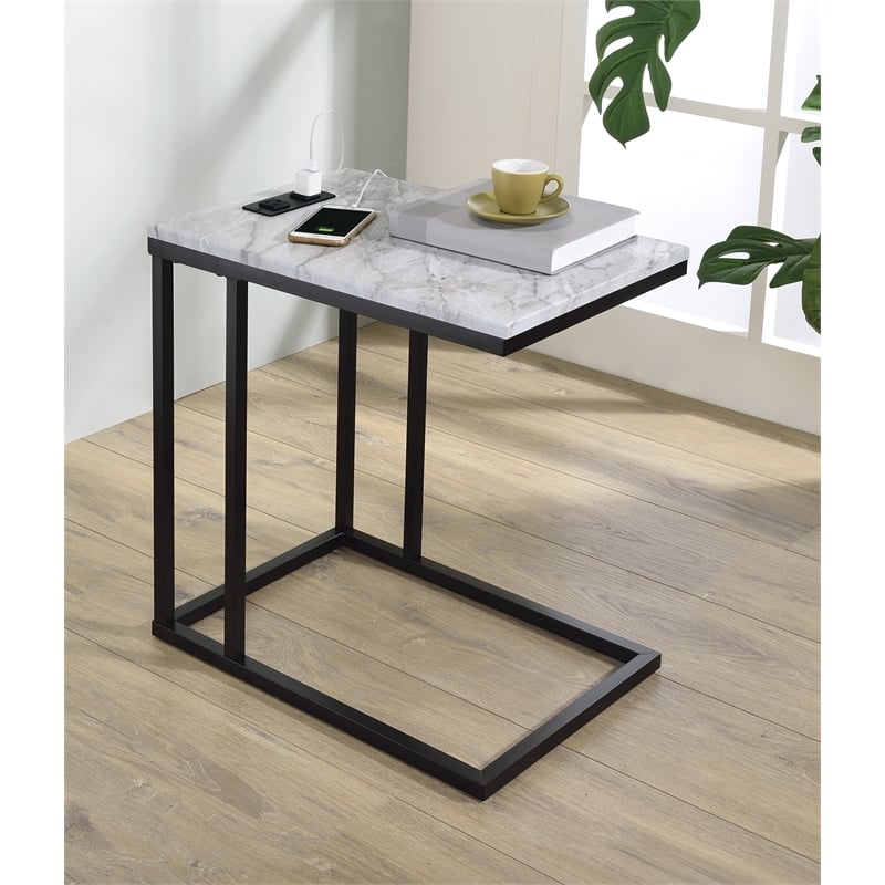 Home Square C-Table in Black Base and White Marble Top - Set of 2