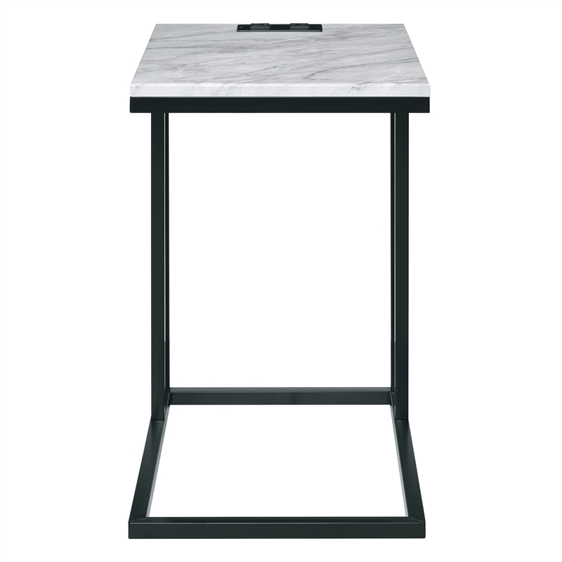 Home Square C-Table in Black Base and White Marble Top - Set of 2