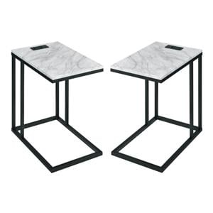 Home Square C-Table in Black Base and White Marble Top - Set of 2